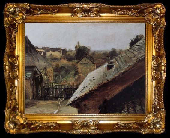 framed  Carl Blechen View of Roofs and Gardens, ta009-2